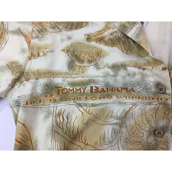 Tommy Bahama Men's Hawaiian Shirt Beige Yellow Life Weekend Shells Size Medium - Picture 4 of 8